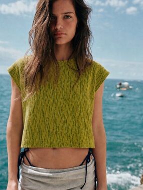ZARA Jacquard Green & Yellow Knit Top {Small}